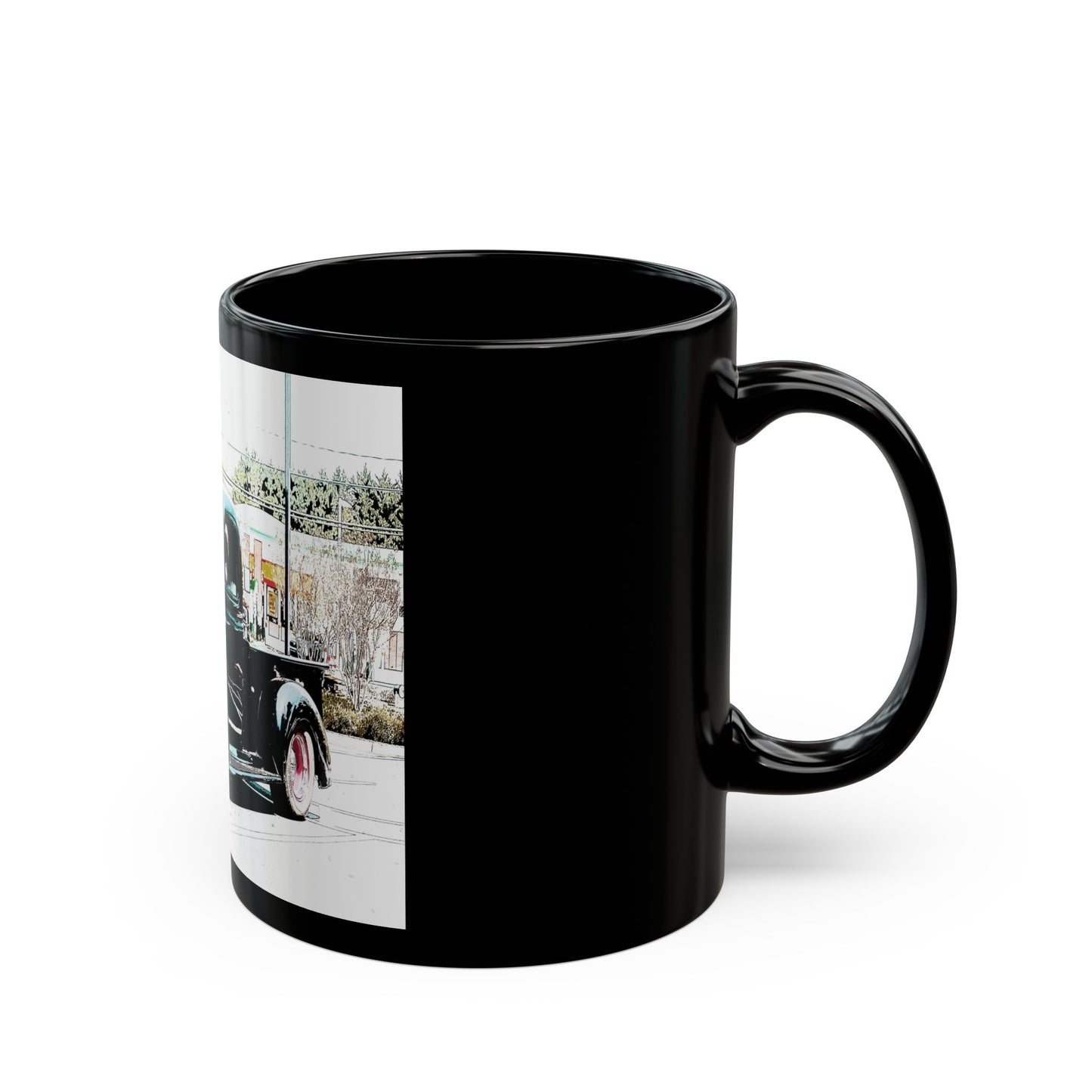 Vintage Black Truck - 11 oz or 15 oz Ceramic Black Mugs