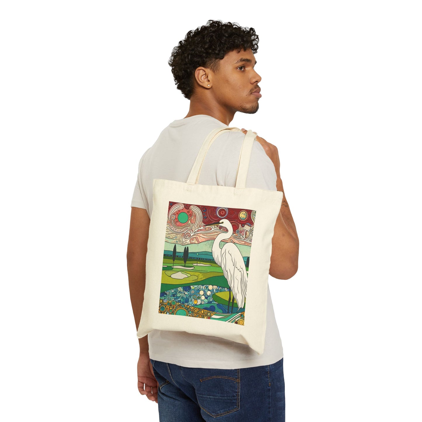 "Florida Egret" Stylish Cotton Canvas Tote Bag