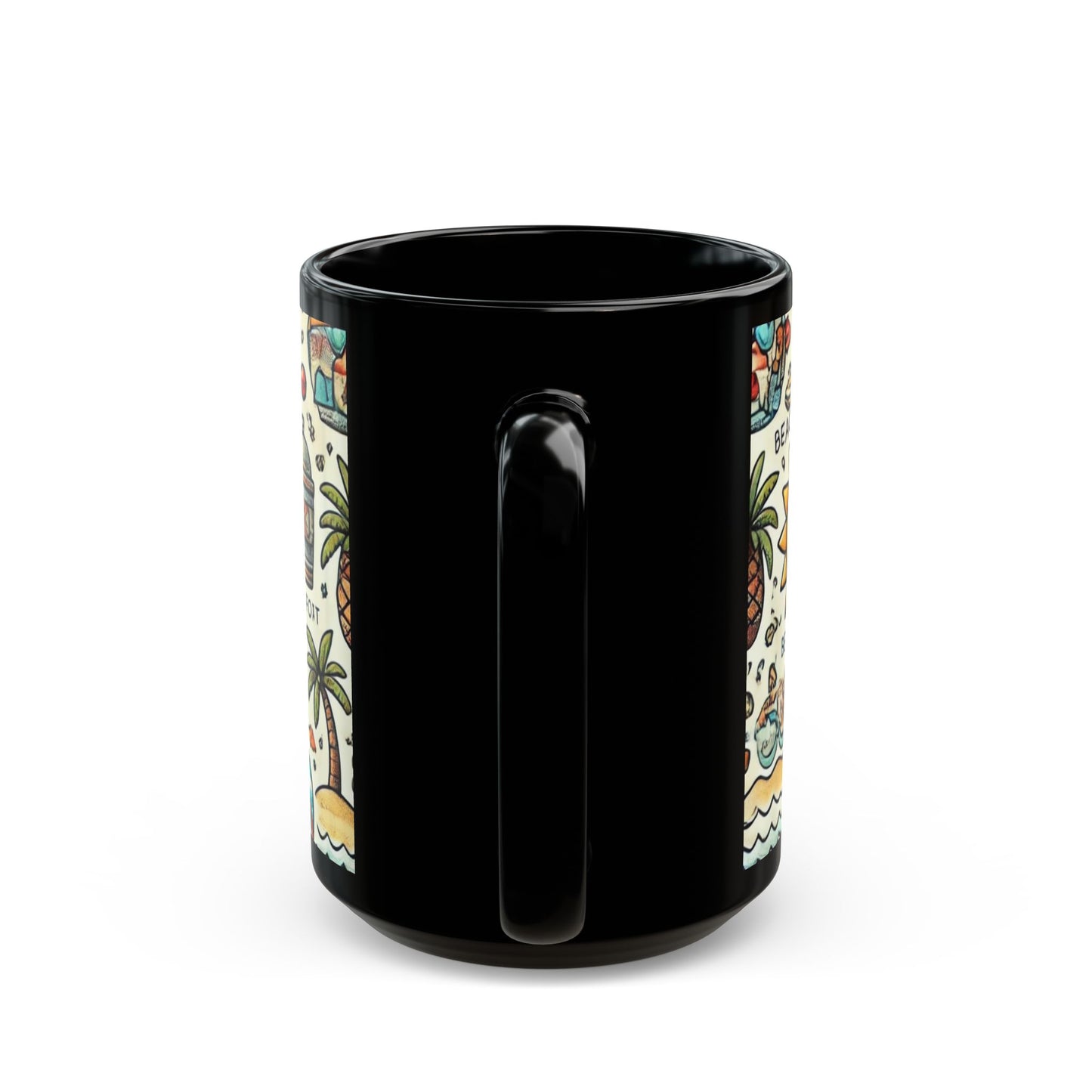 Beach Day Fun- 11 oz or 15 oz Ceramic Black Mugs