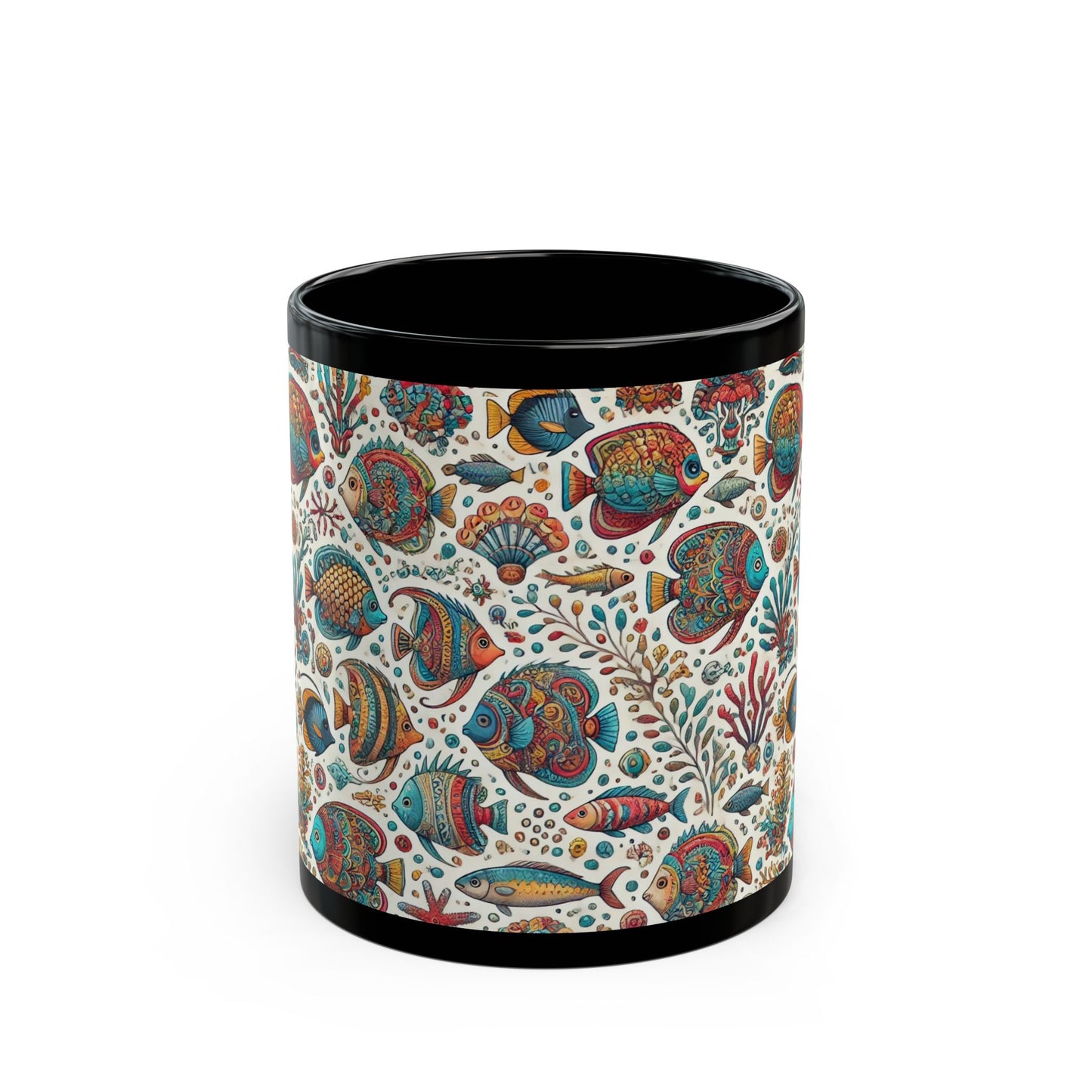 Fishes of the Sea- 11 oz or 15 oz Ceramic Black Mugs
