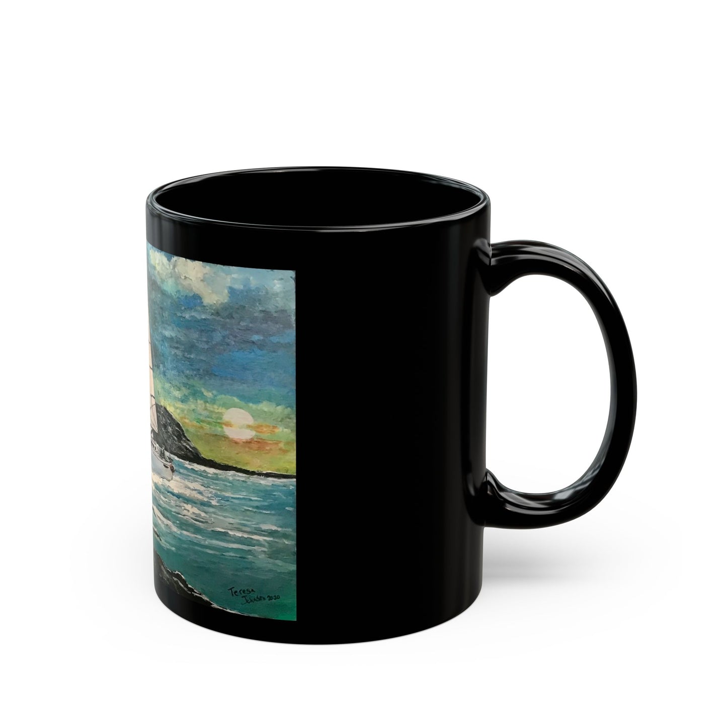 Tropical Sailing- 11 oz or 15 oz Ceramic Black Mugs