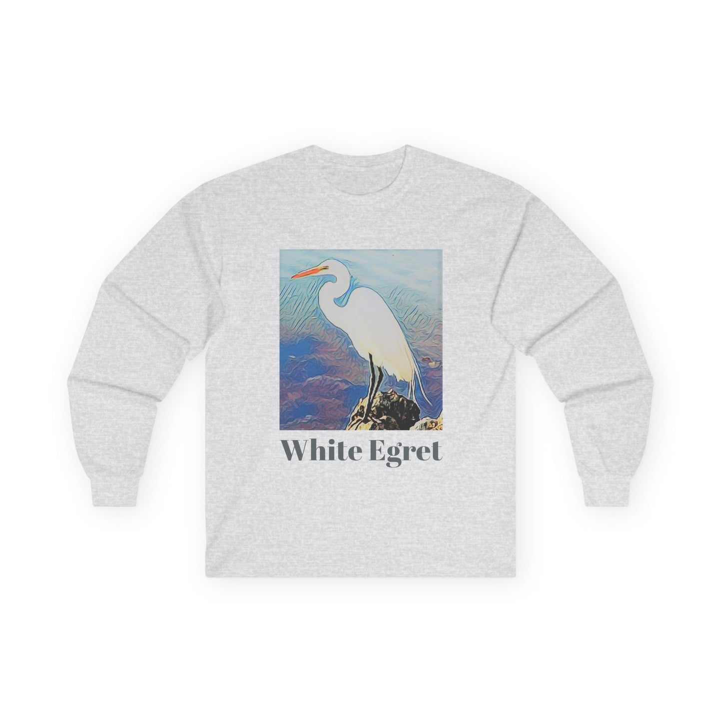 "White Egret" Long Sleeve Casual Unisex Tee Shirt