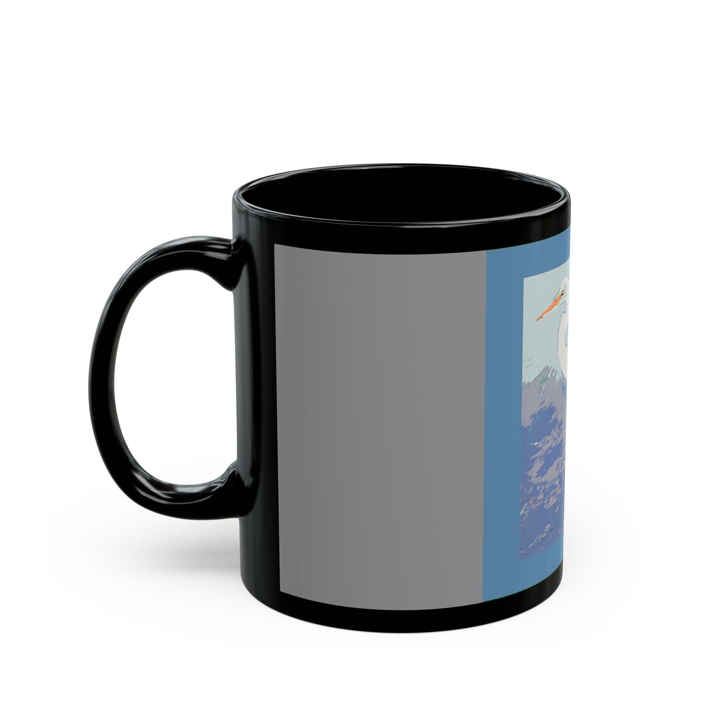 White Egret - 11 oz or 15 oz Ceramic Black Mugs