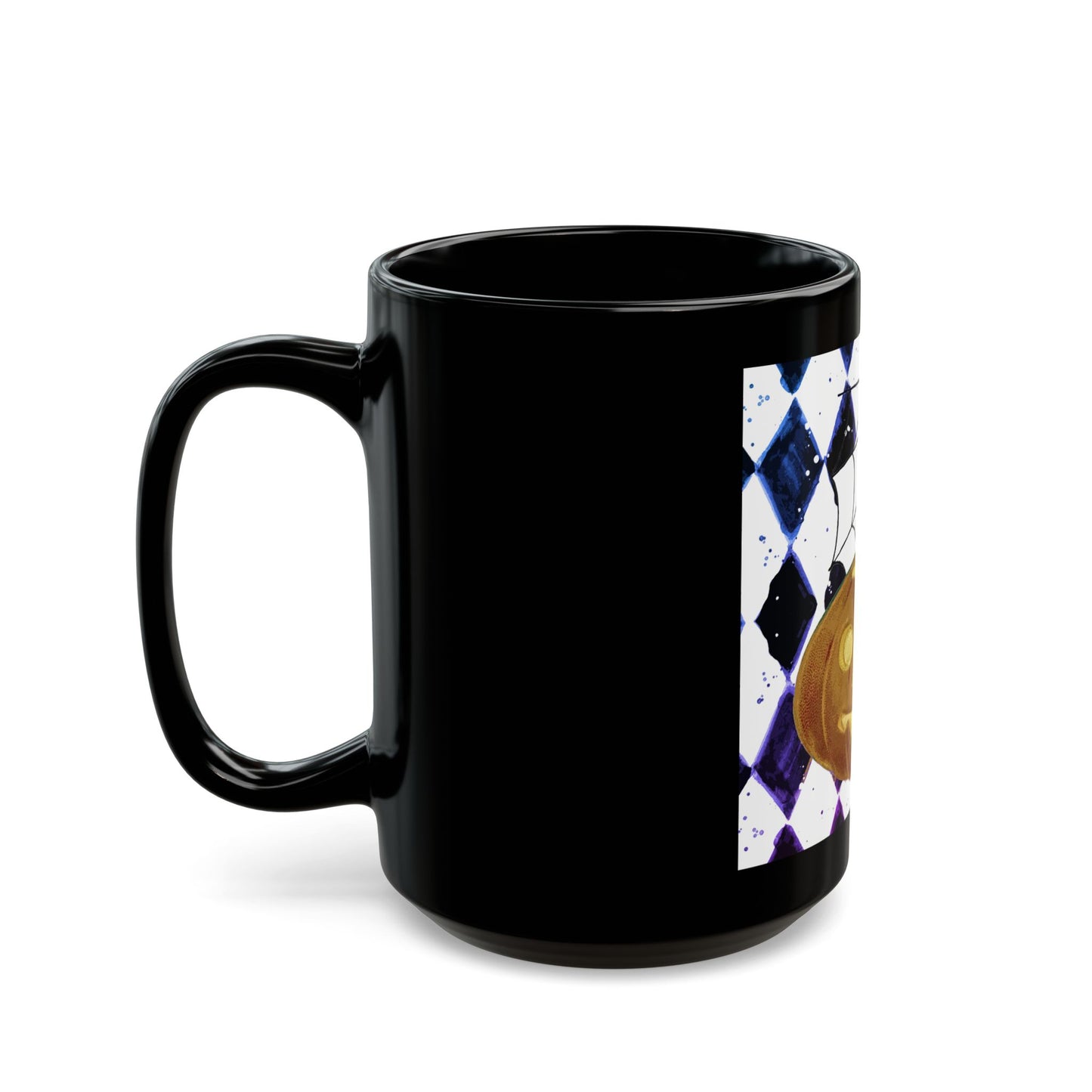 Scary Halloween Pumpkin and Spider - 11 oz or 15 oz Ceramic Black Mugs