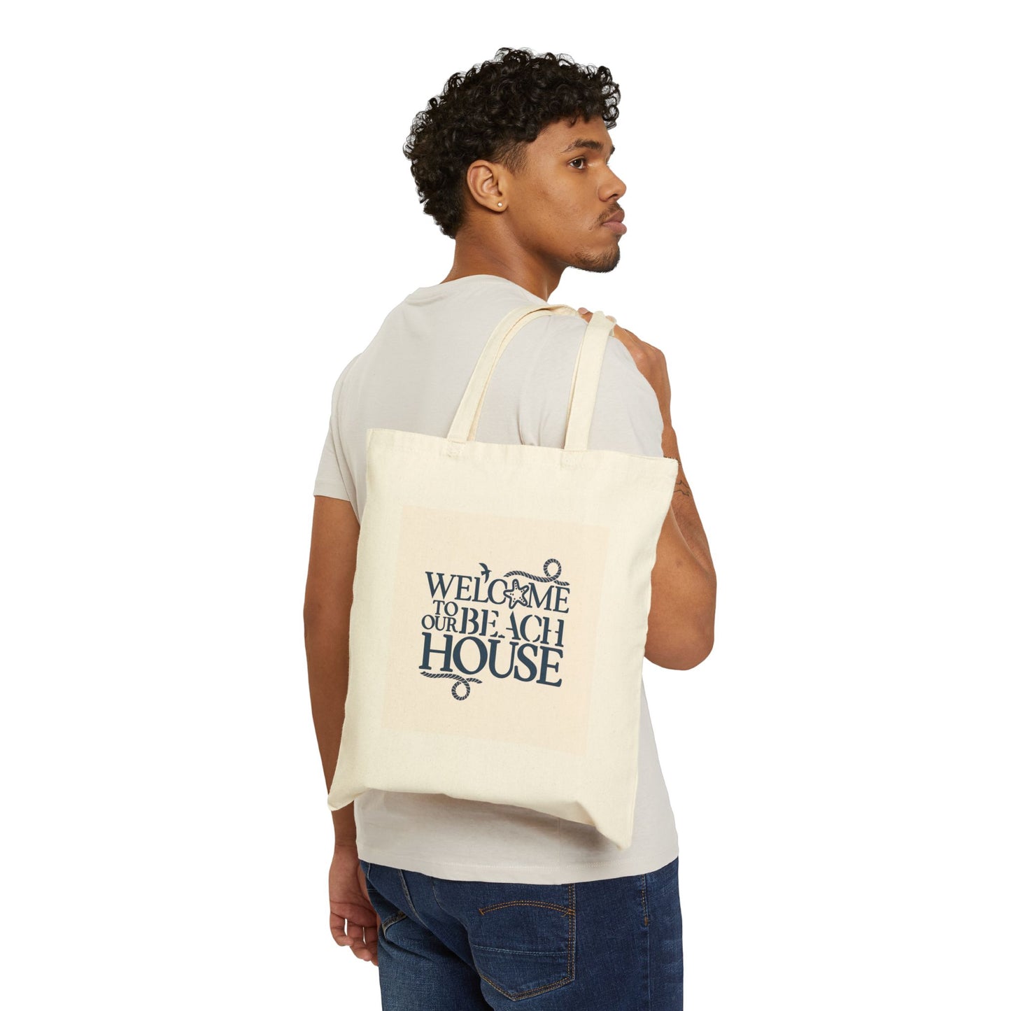 "Welcome to the Beach House" Stylish Cotton Canvas Tote Bag