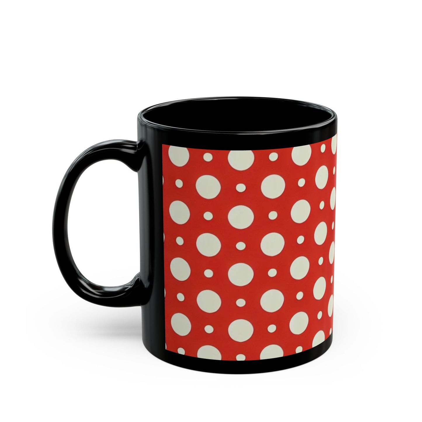 Red and white polka Dots - 11 oz or 15 oz Ceramic Black Mugs