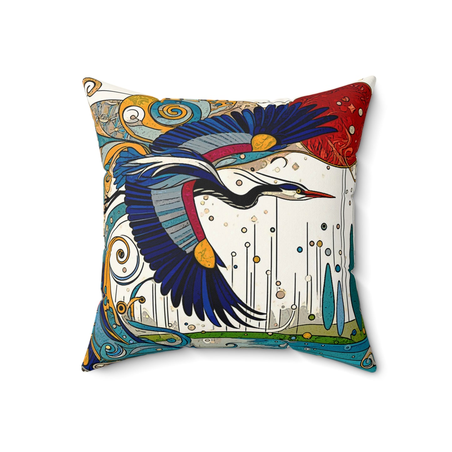 Blue Heron Faux Suede Square Pillow