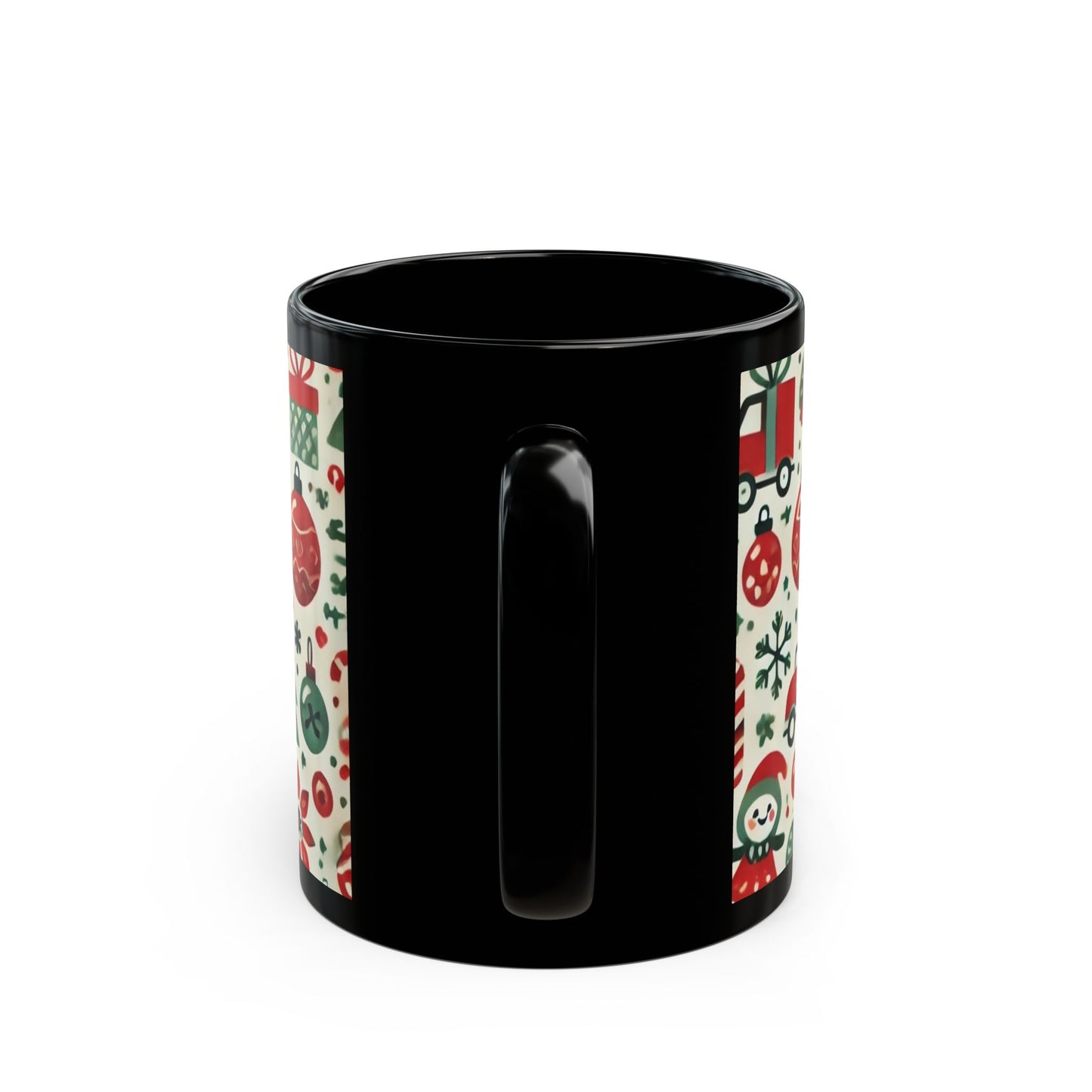 Santas, Trees, Snowflakes - 11 oz or 15 oz Ceramic Black Mugs