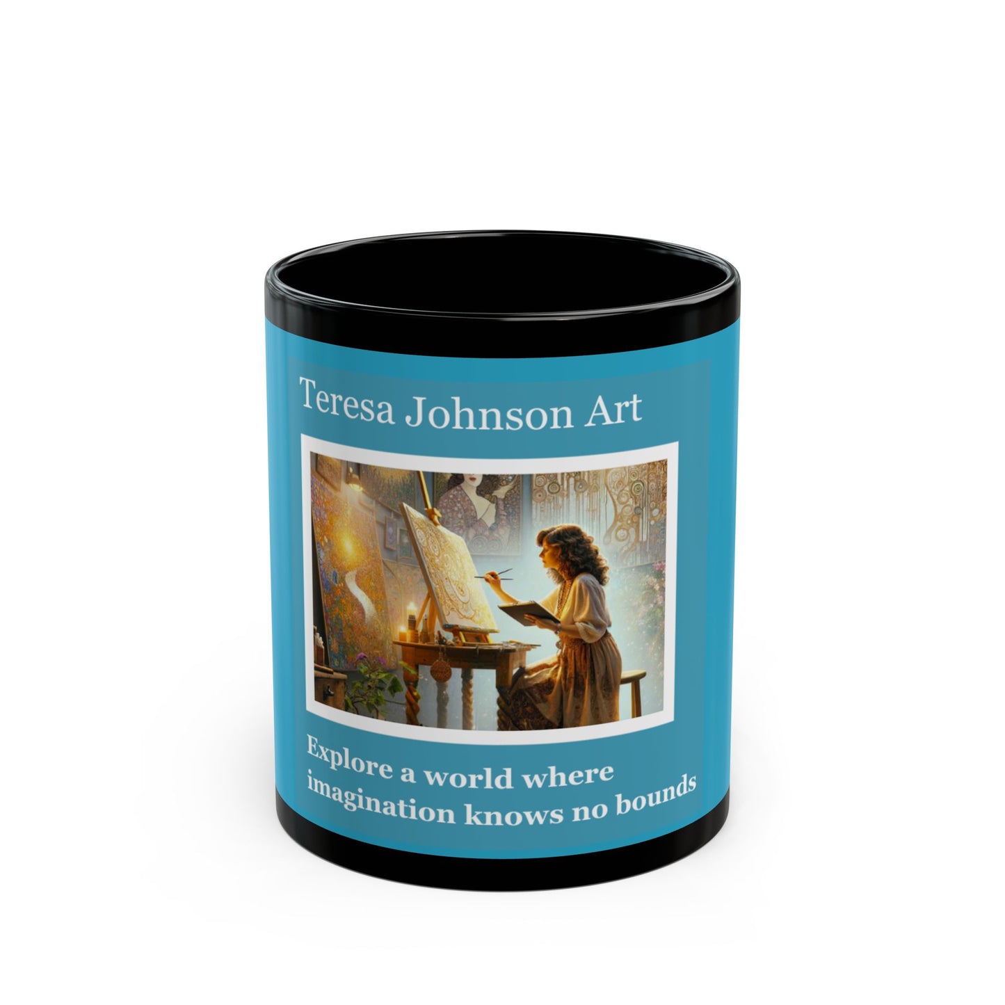 Teresa Johnson Art Logo - 11 oz or 15 oz Ceramic Black Mugs