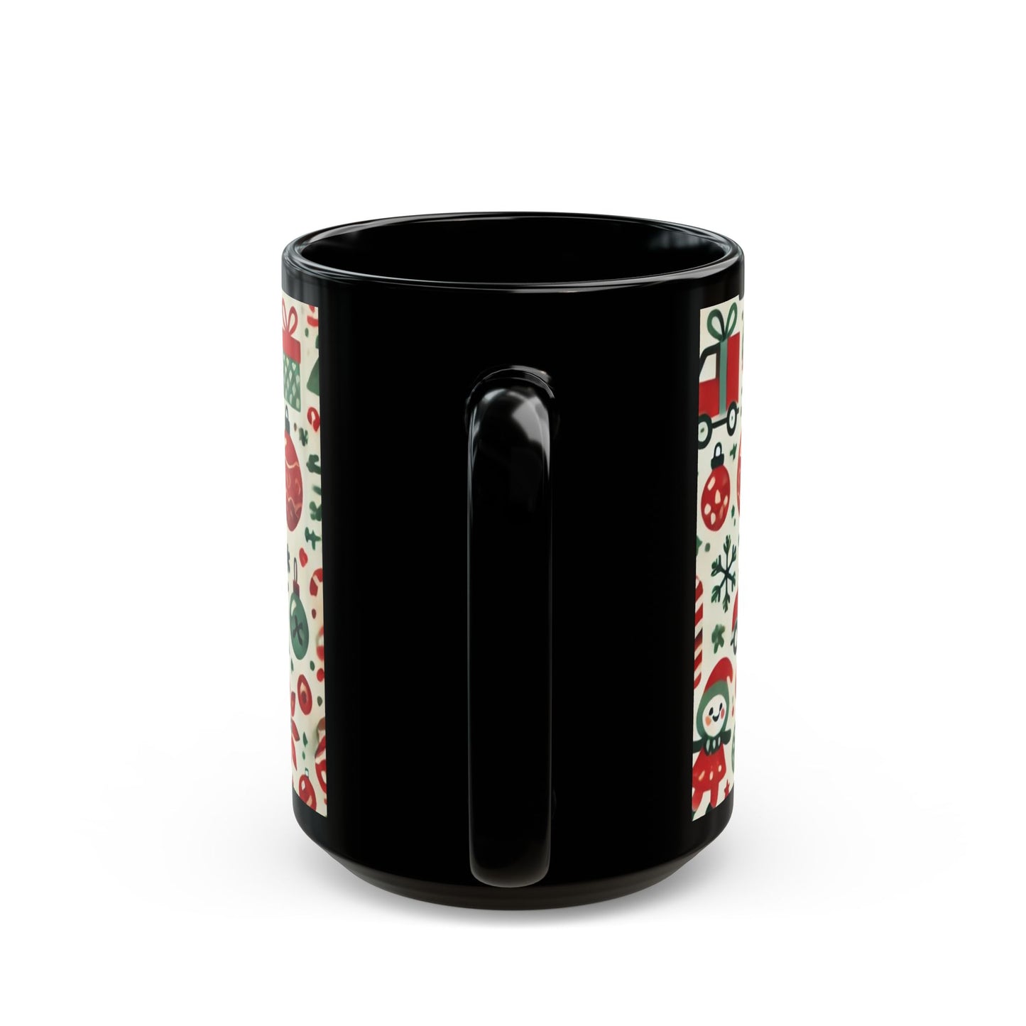 Santas, Trees, Snowflakes - 11 oz or 15 oz Ceramic Black Mugs