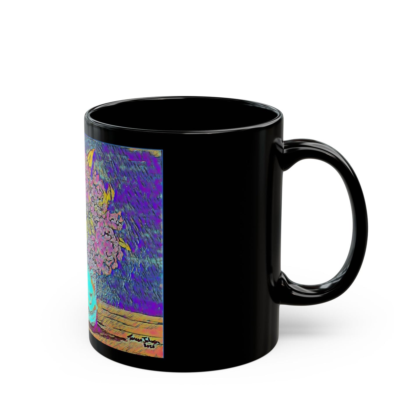 Old Fashion Hydrangea- 11 oz or 15 oz Ceramic Black Mugs