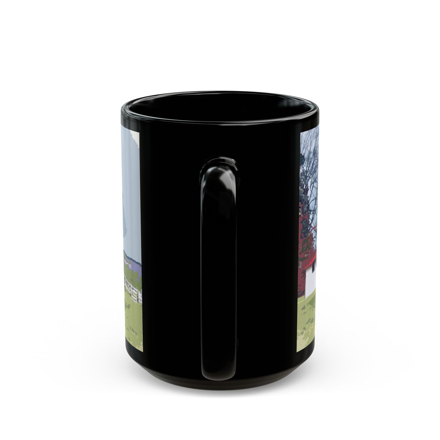 Red Roof Mountain - 11 oz or 15 oz Ceramic Black Mugs