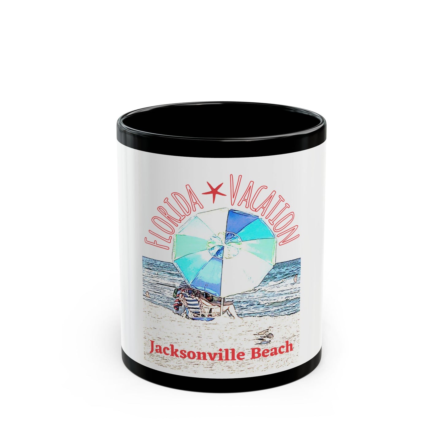 Florida Vacation - Jacksonville Beach - 11 oz or 15 oz Ceramic Black Mugs 11 oz or 15 oz Ceramic Black Mugs