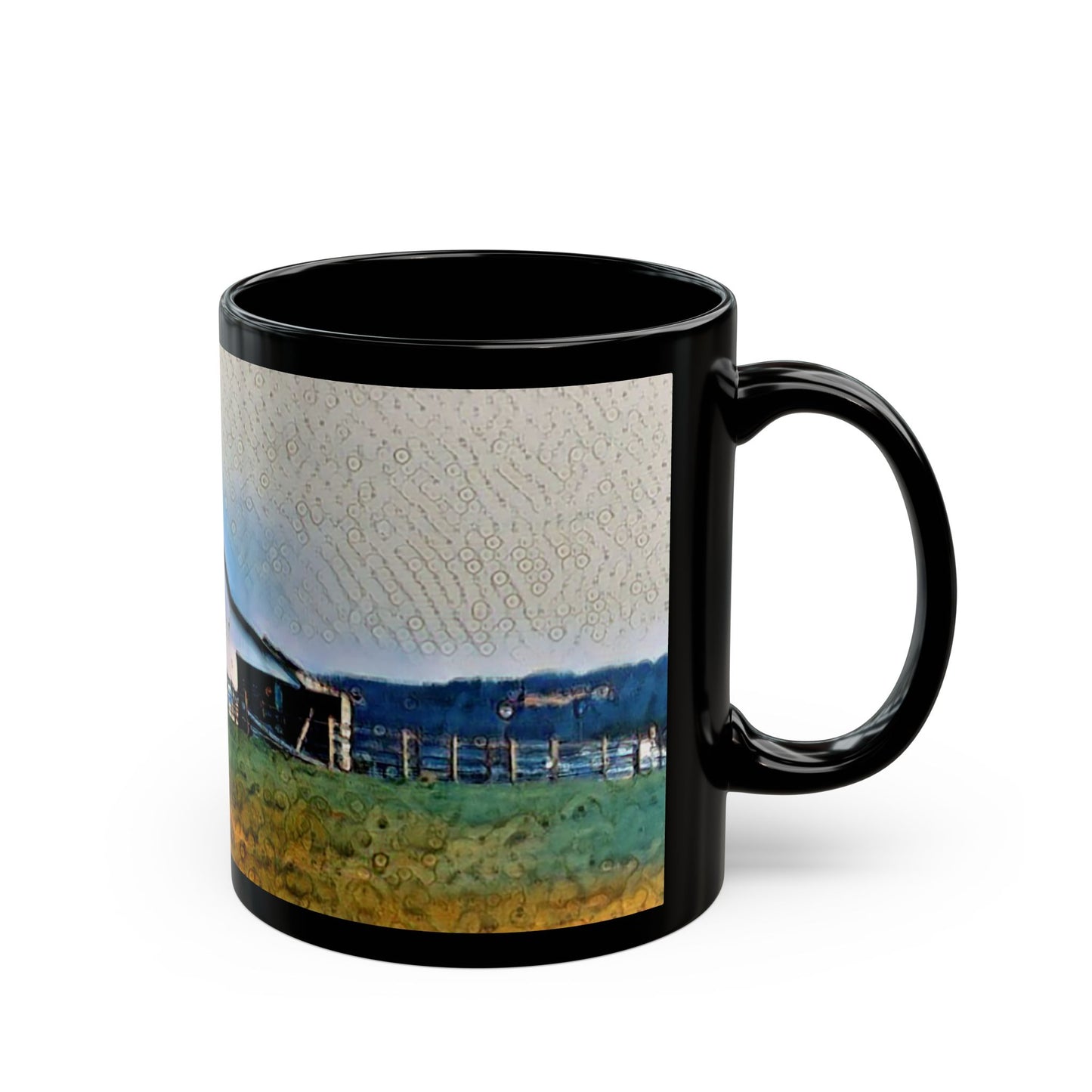 Blue Roof Barn - 11 oz or 15 oz Ceramic Black Mugs
