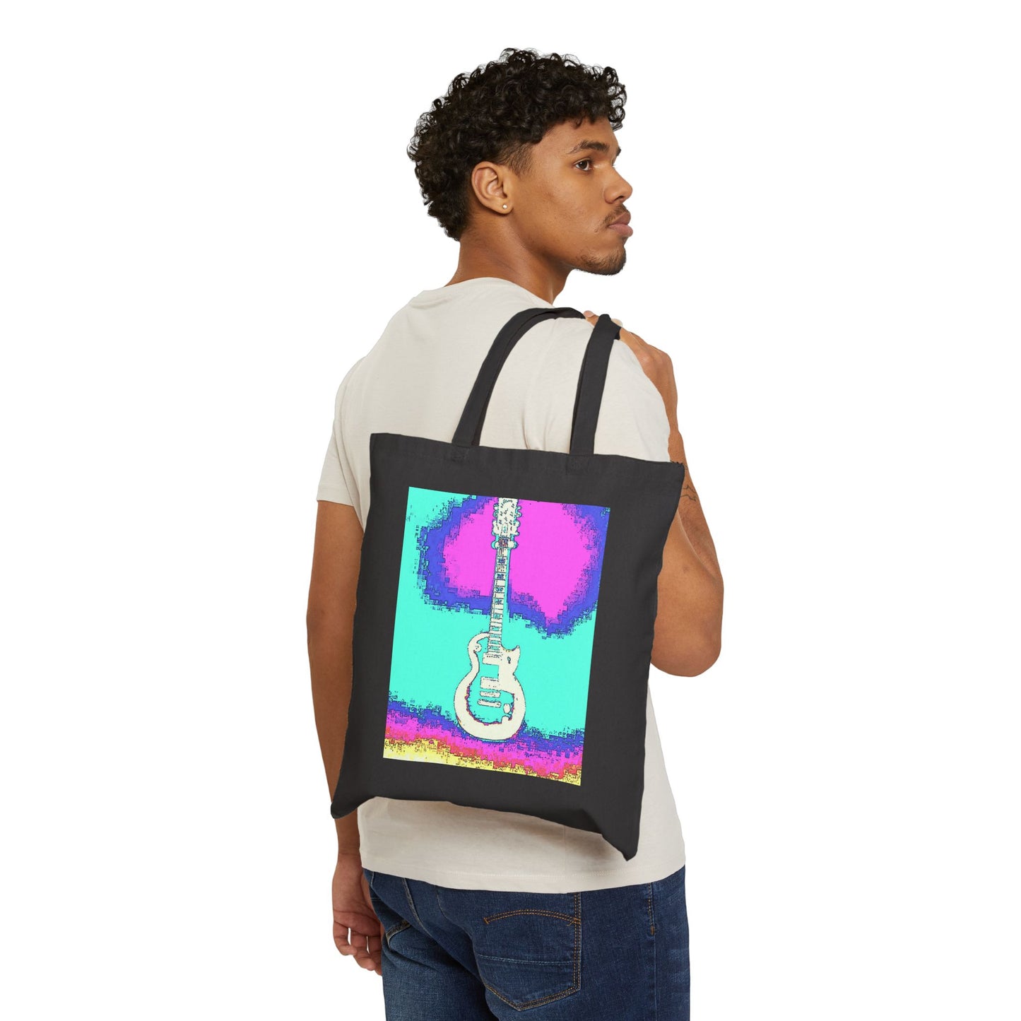 "Psychedelic Guitar" Stylish Cotton Canvas Tote Bag