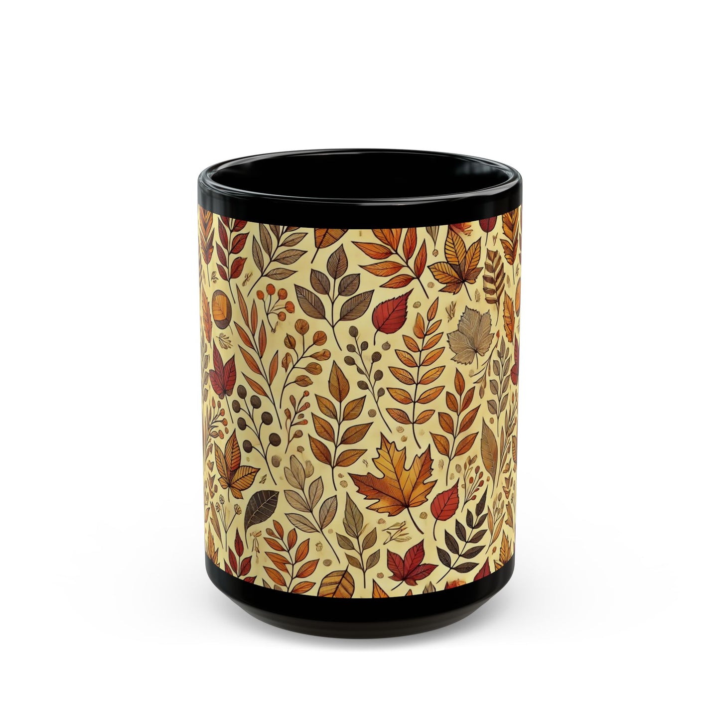 Autumn Leaves- 11 oz or 15 oz Ceramic Black Mugs