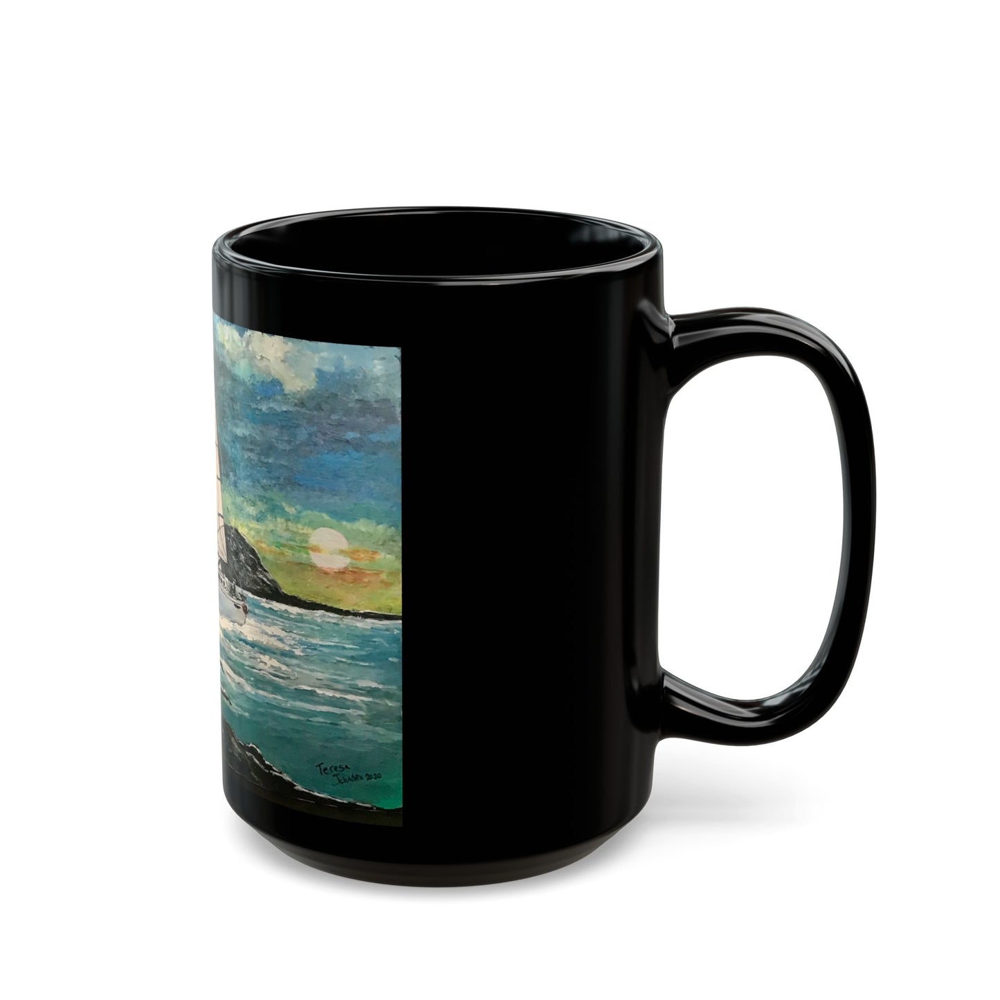 Tropical Sailing- 11 oz or 15 oz Ceramic Black Mugs