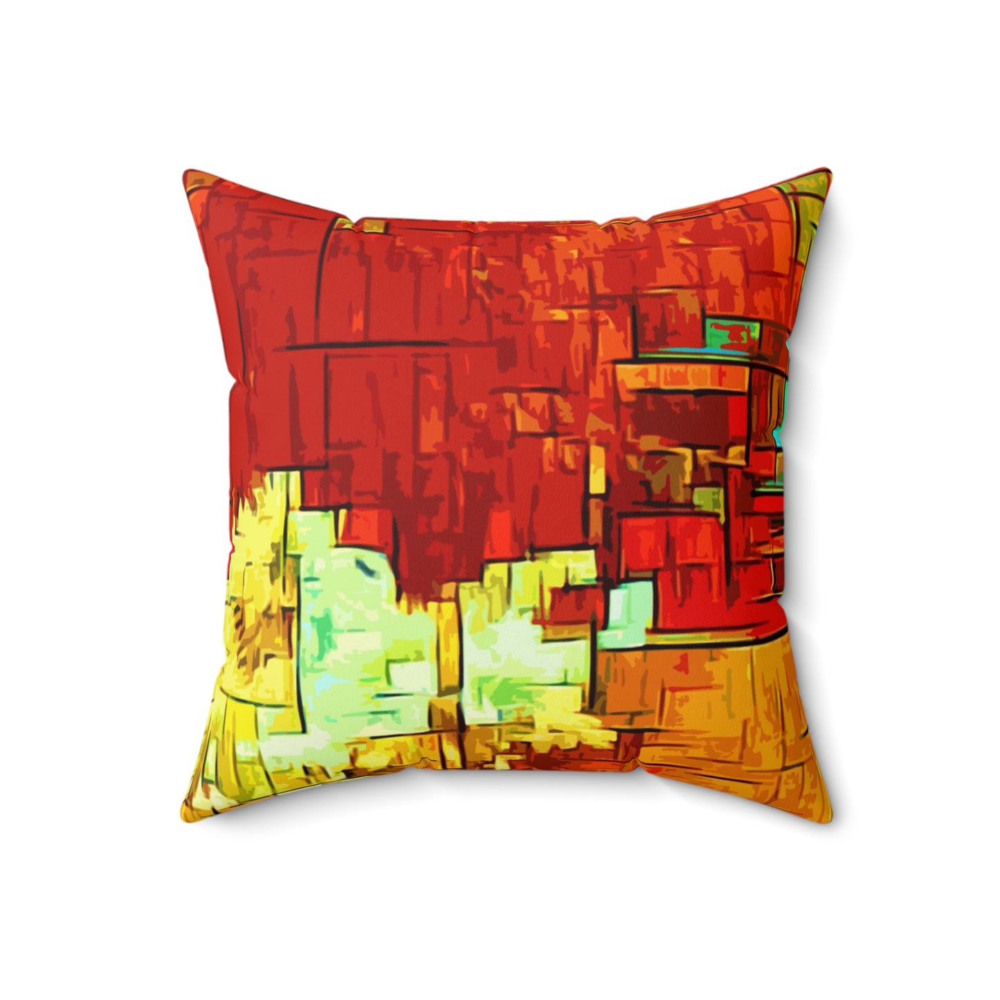Red Flowers Faux Suede Square Pillow