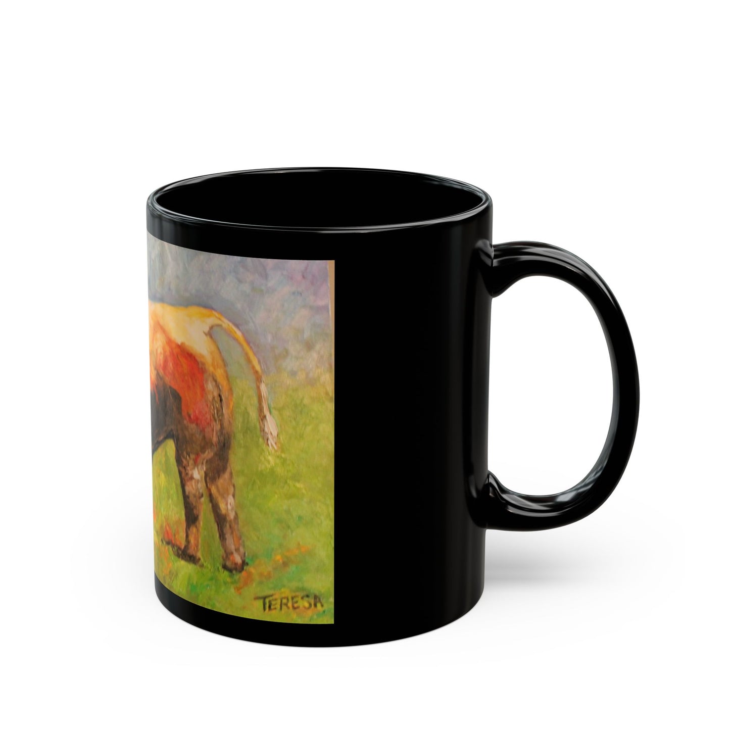 White Egret and the Bull - 11 oz or 15 oz Ceramic Black Mugs