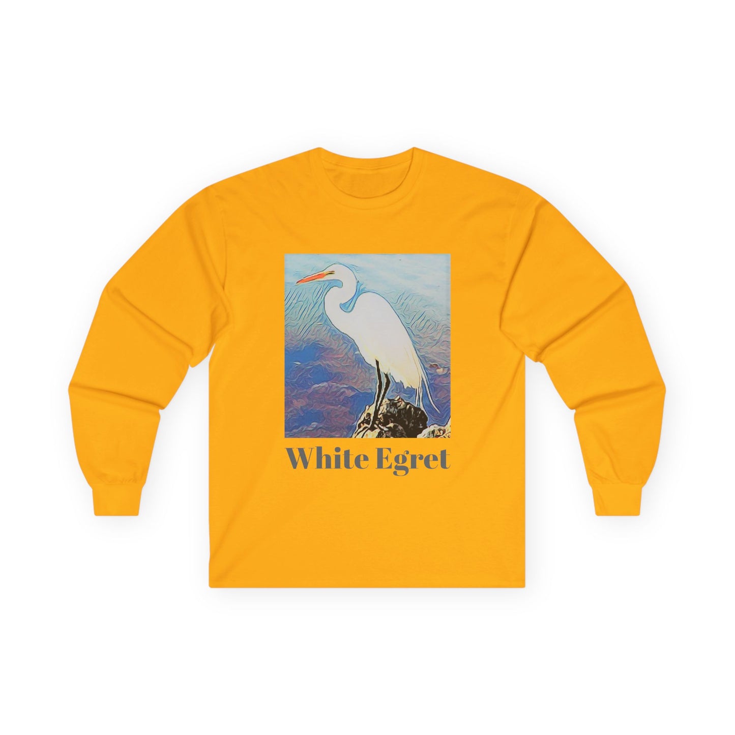 "White Egret" Long Sleeve Casual Unisex Tee Shirt