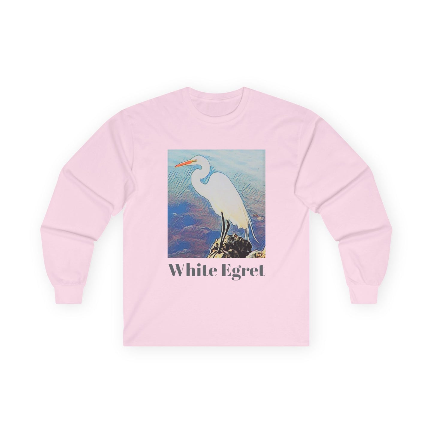 "White Egret" Long Sleeve Casual Unisex Tee Shirt