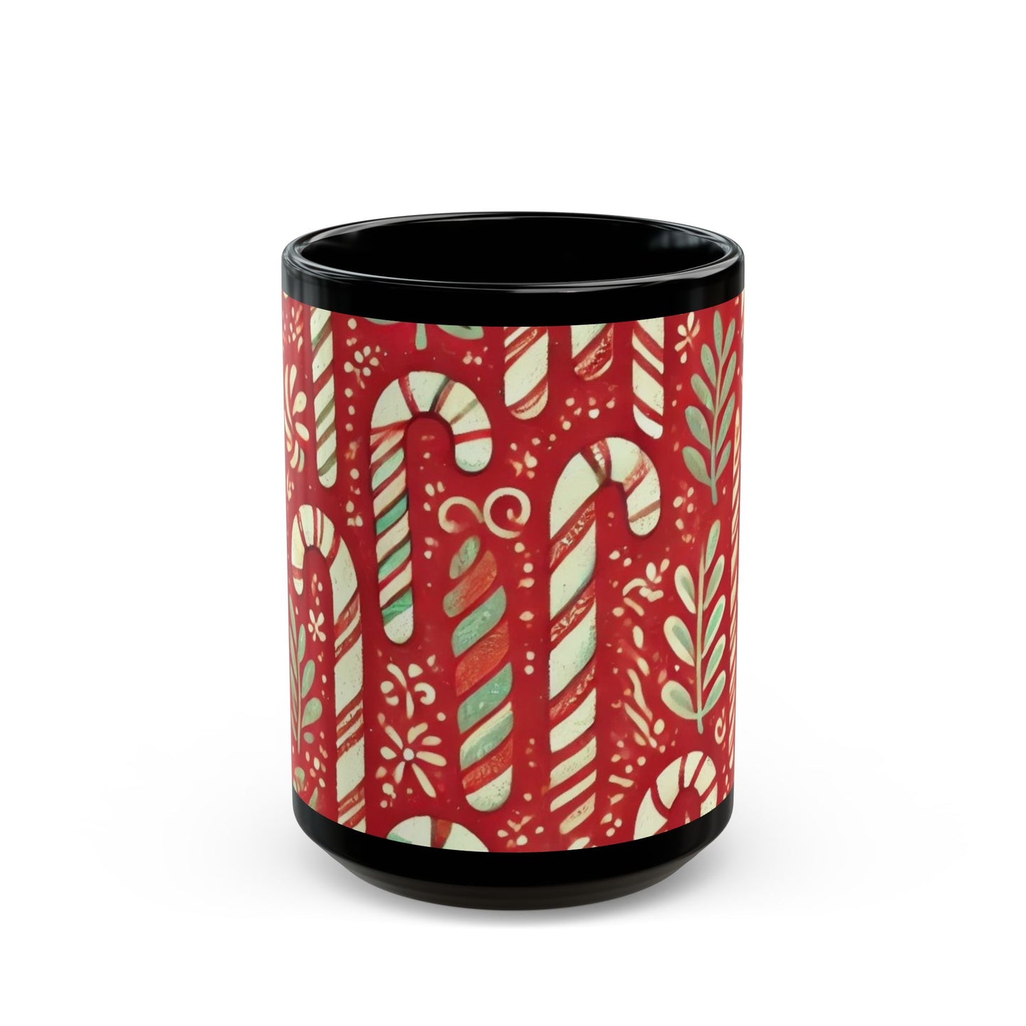 Primitive Candy Cane- 11 oz or 15 oz Ceramic Black Mugs