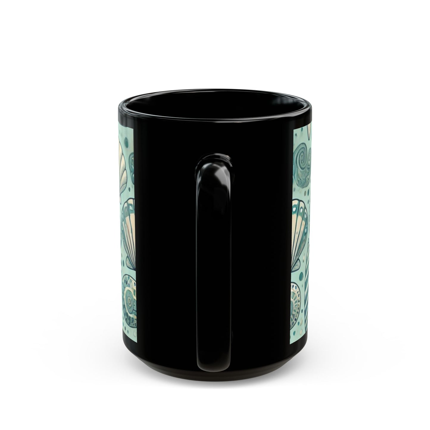 Blue and Silver Seashells - 11 oz or 15 oz Ceramic Black Mugs