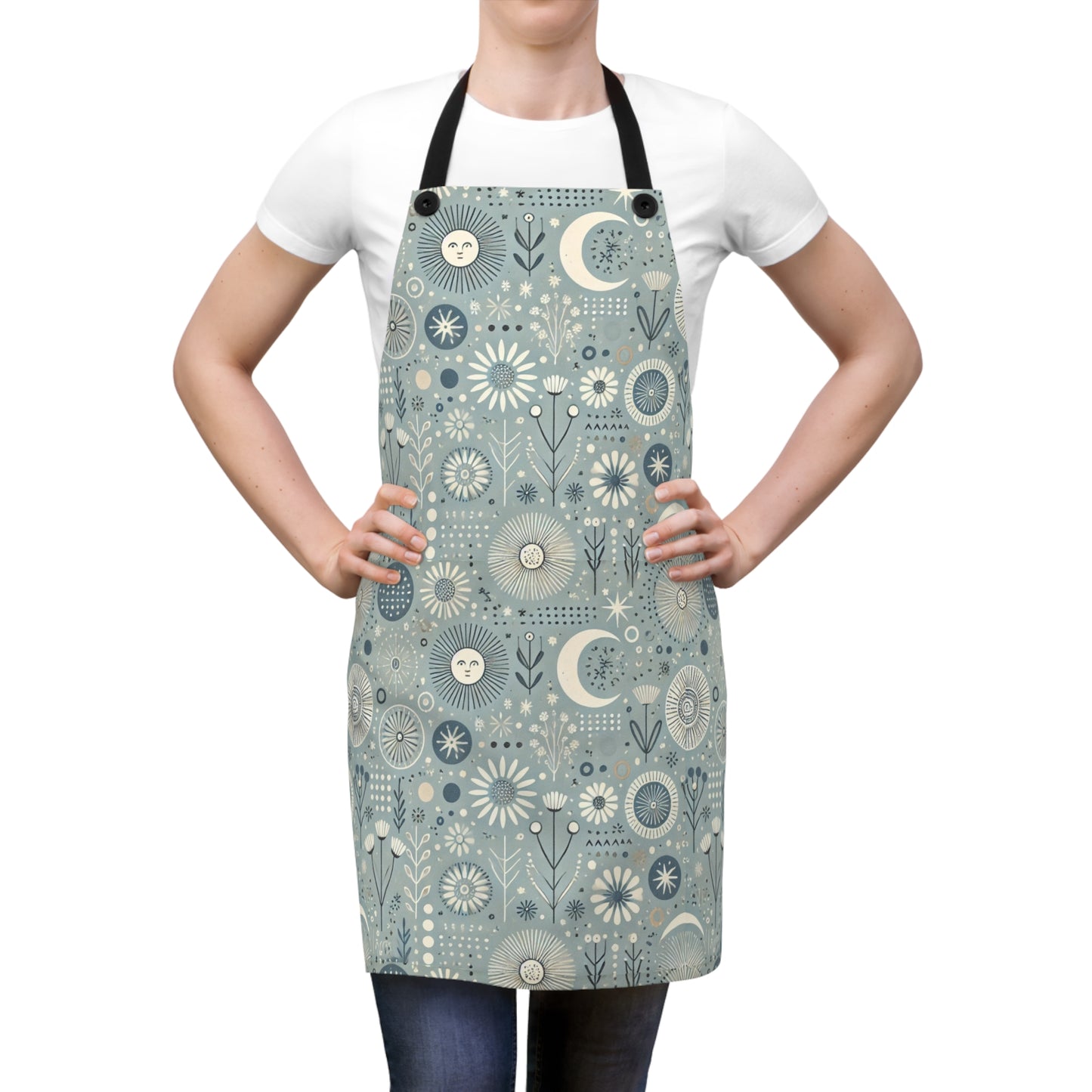Sun, Moon, and Flower Blue Boho -Apron