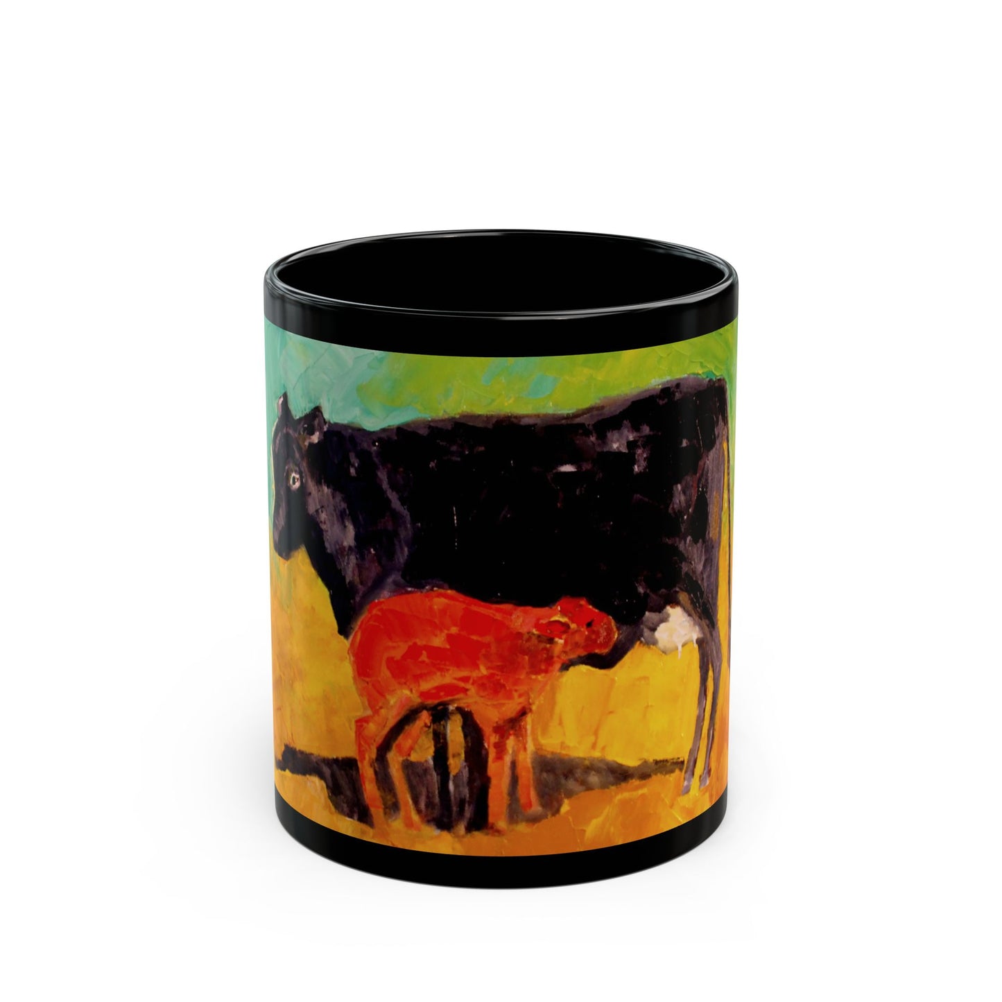 Allison's Cow and Calf - 11 oz or 15 oz Ceramic Black Mugs