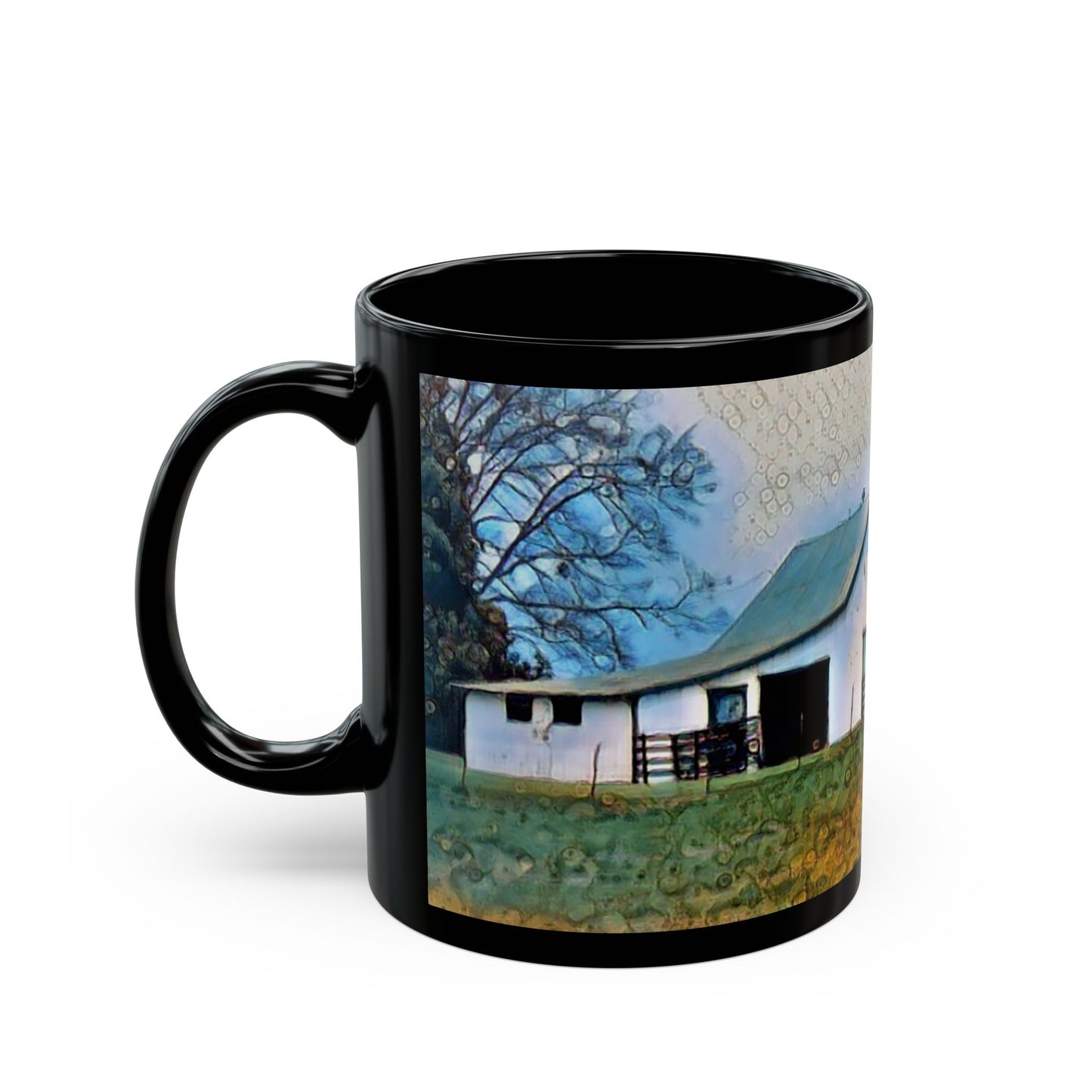 Blue Roof Barn - 11 oz or 15 oz Ceramic Black Mugs