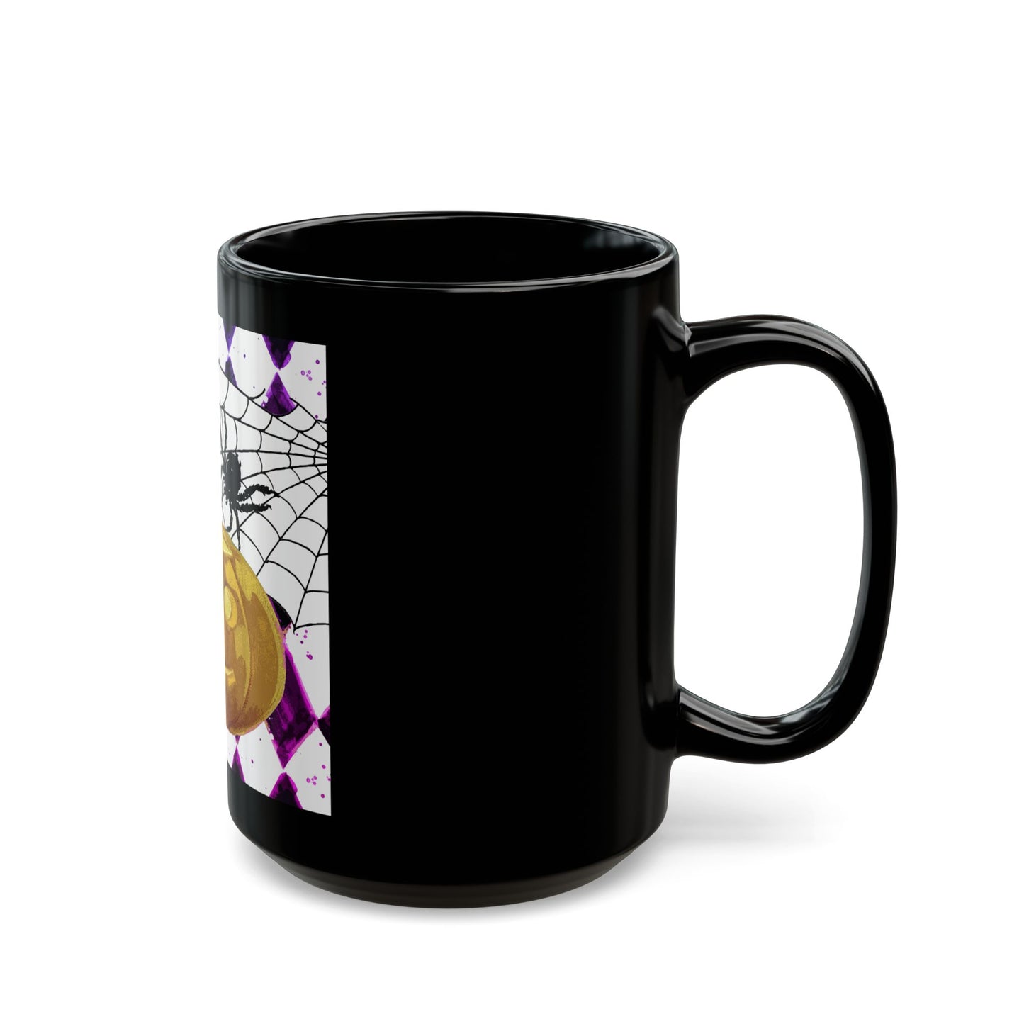 Scary Halloween Pumpkin and Spider - 11 oz or 15 oz Ceramic Black Mugs