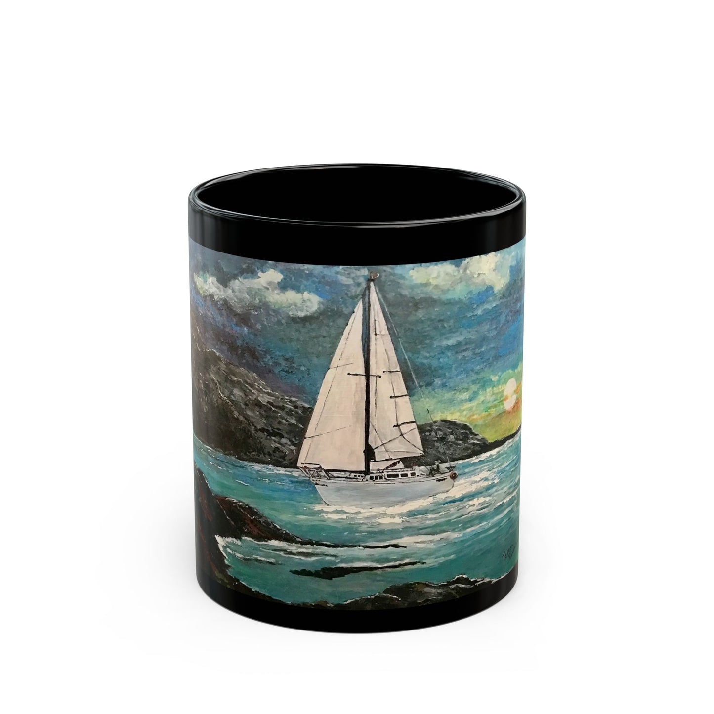 Tropical Sailing- 11 oz or 15 oz Ceramic Black Mugs