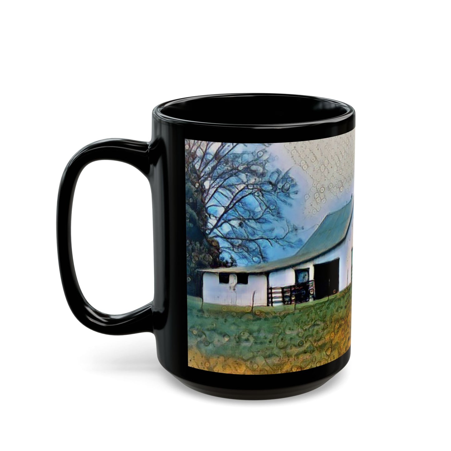 Blue Roof Barn - 11 oz or 15 oz Ceramic Black Mugs
