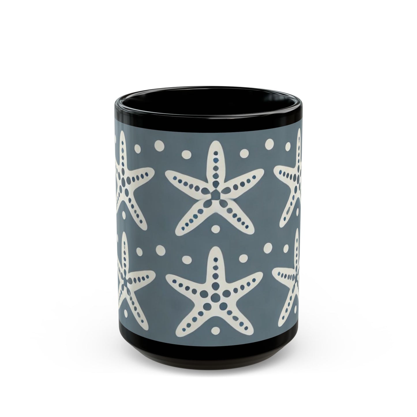 Modern White Starfish- 11 oz or 15 oz Ceramic Black Mugs
