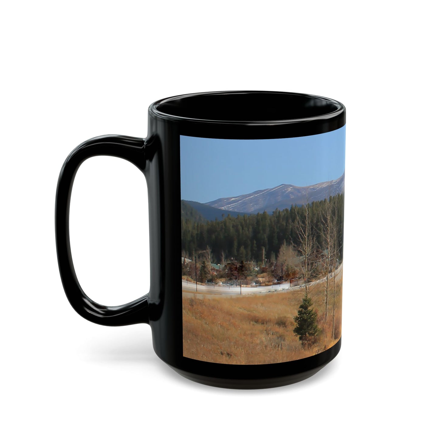 "Rocky Mountain View" - 11 oz or 15 oz Ceramic Black Mugs