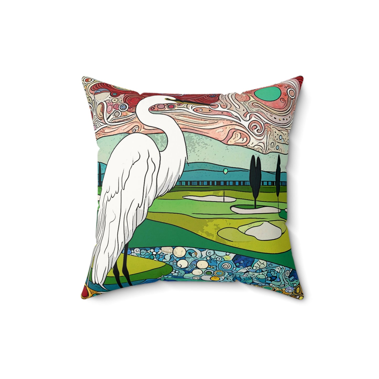 Florida Egret Faux Suede Square Pillow