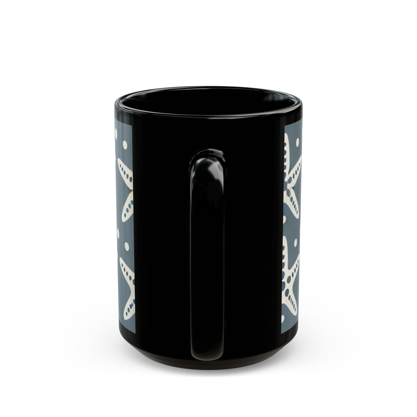 Modern White Starfish- 11 oz or 15 oz Ceramic Black Mugs
