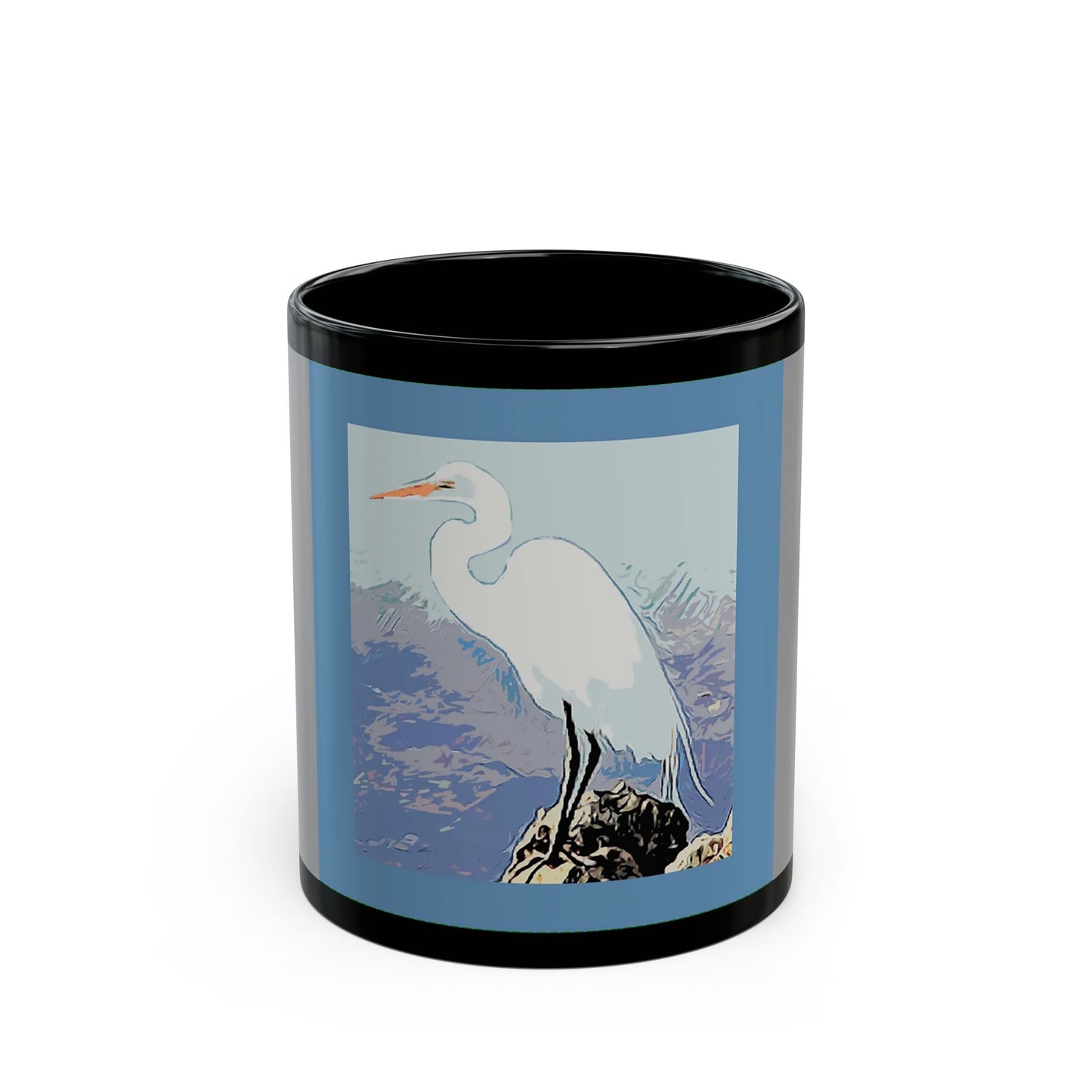White Egret - 11 oz or 15 oz Ceramic Black Mugs
