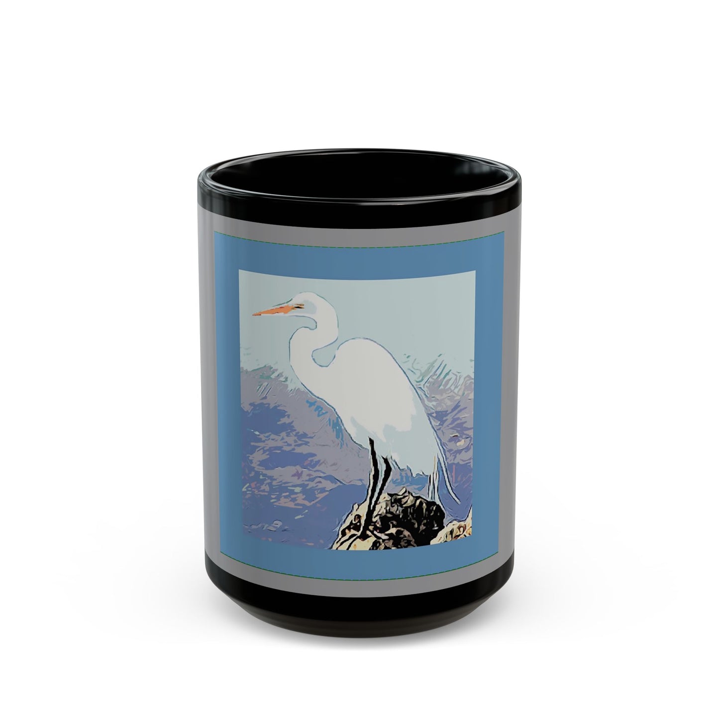 White Egret - 11 oz or 15 oz Ceramic Black Mugs