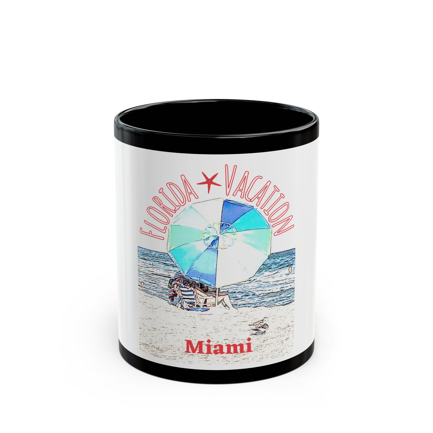 Florida Vacation Miami- 11 oz or 15 oz Ceramic Black Mugs