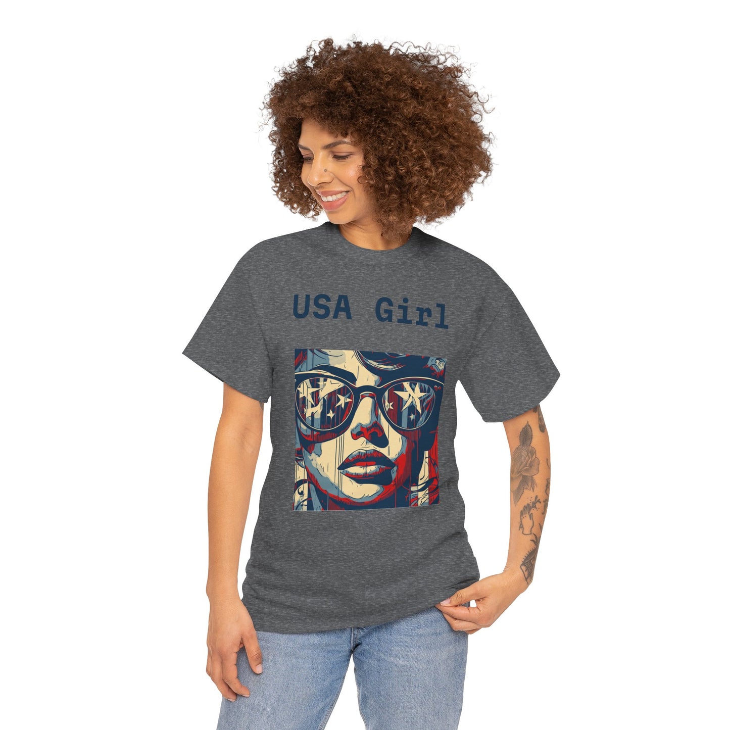 "USA Girl" - Amazing Unisex Heavy Cotton Short Sleeve Tee Shirts!