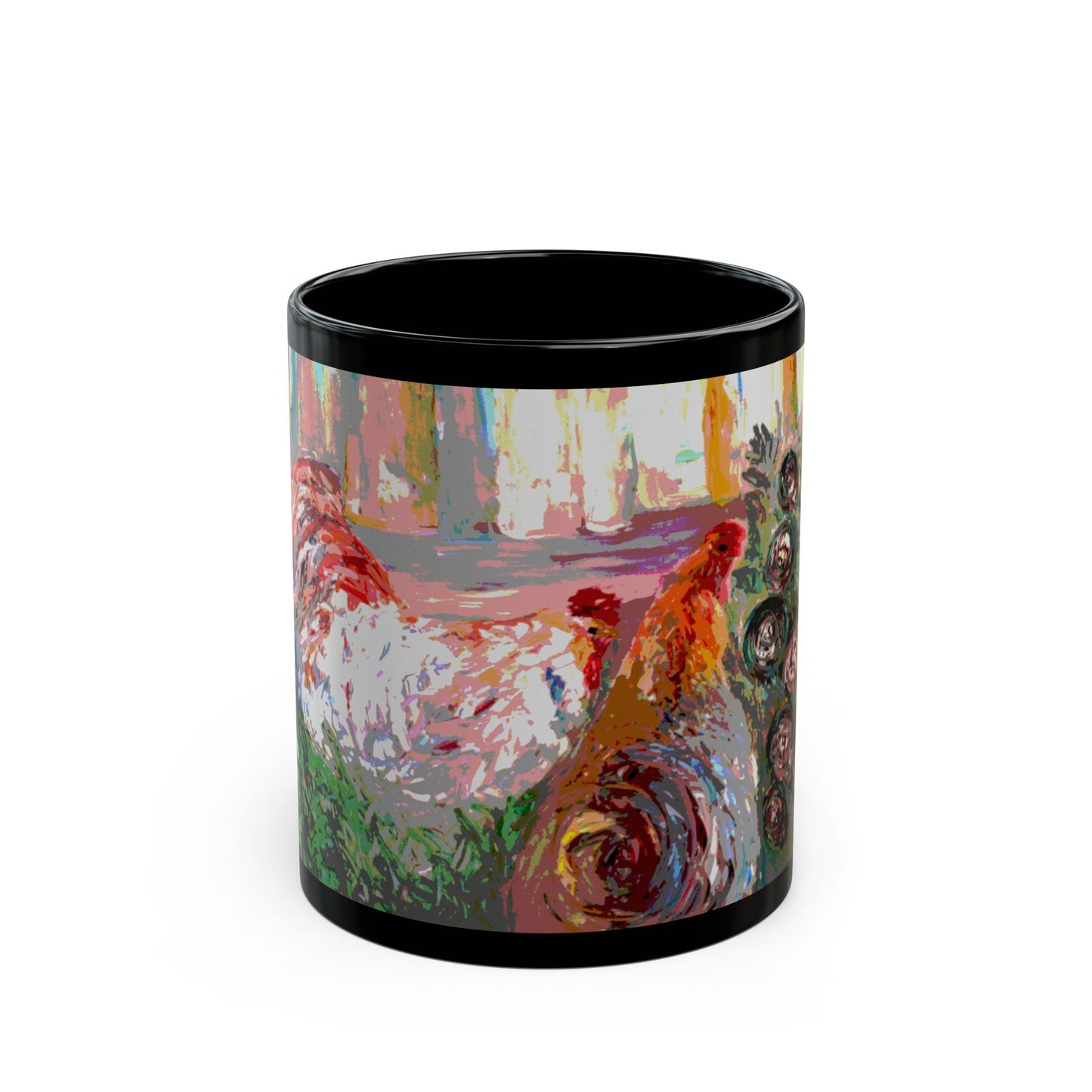 Betsy's Chickens- 11 oz or 15 oz Ceramic Black Mugs