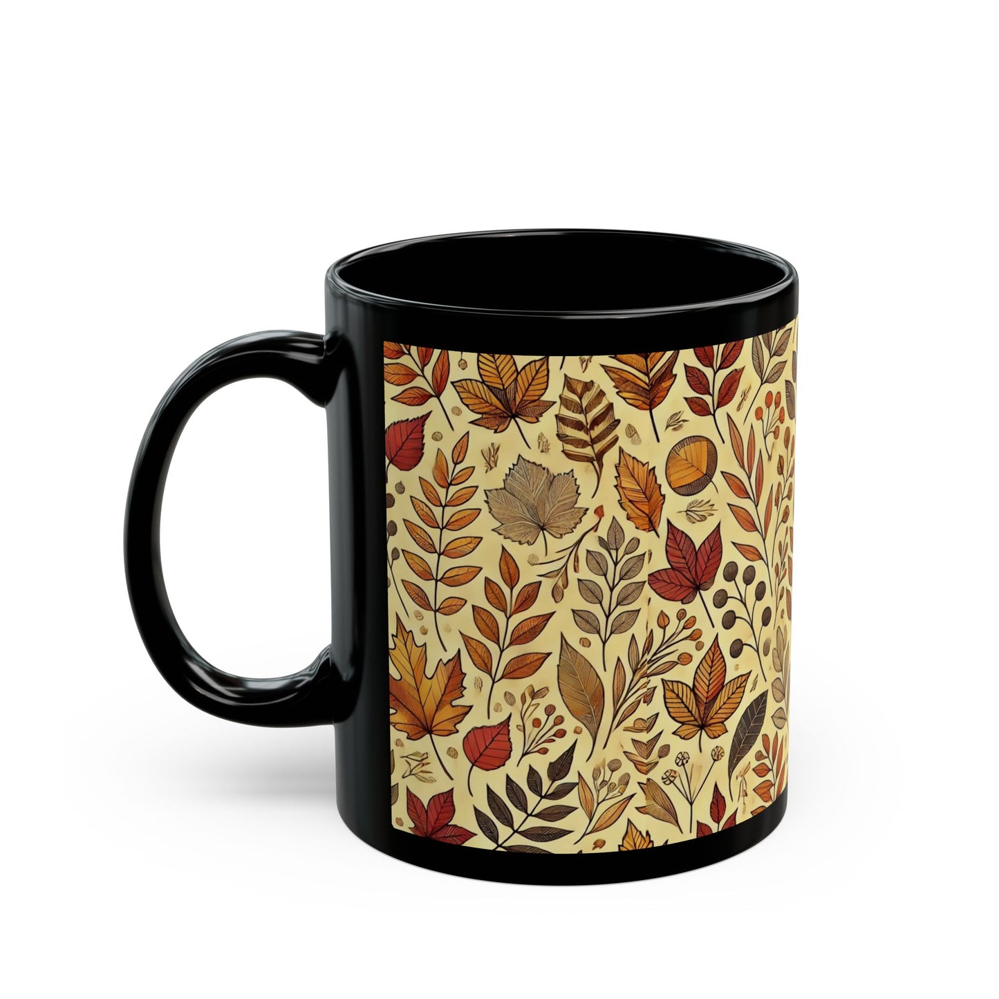 Autumn Leaves- 11 oz or 15 oz Ceramic Black Mugs