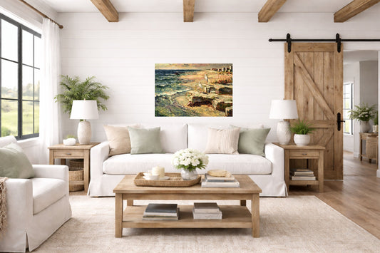 Coastal Herons – Impressionist Beach Painting, Shorebirds at the Surf, Coastal Wall Art, Giclée on Canvas, Wood, Metal & Fine Art Paper
