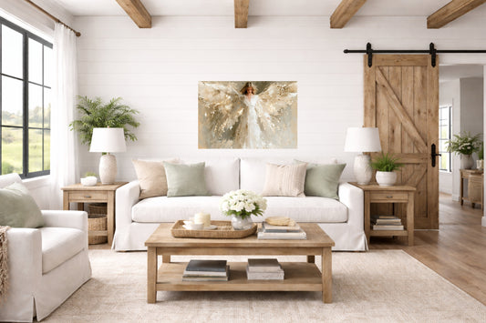 Whispers Of Grace | Angel Art | Christian Wall Decor | Neutral Spiritual Art | Heavenly Angel Print