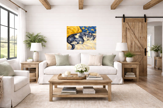Catnapping Sleeping Cat Art | Impressionist Cat Print | Canvas, Giclee Paper, Wood or Metal
