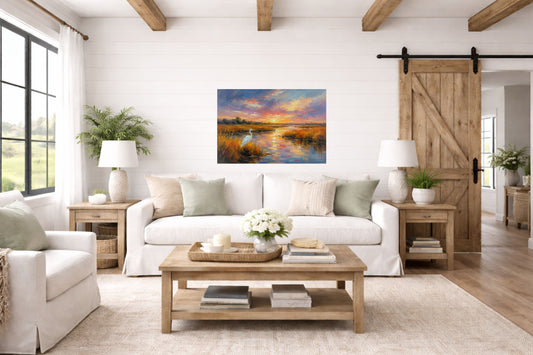 White Egret among the Reeds | Coastal Shores Art | Florida River | Life in Tropical Area| Stream Art | Giclee Paper- Wood- Metal- Canvas