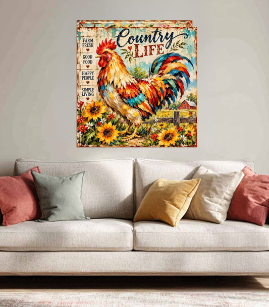 Country Life Rooster | Farm Fresh Country Kitchen Art | Giclée Paper • Wood • Metal • Canvas