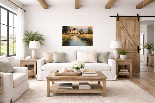 Whispering Brook Cottage | English Cottage Landscape Art Print | Impressionist Countryside Painting | Cottagecore Wall Art | Giclee Paper- Wood- Metal- Canvas