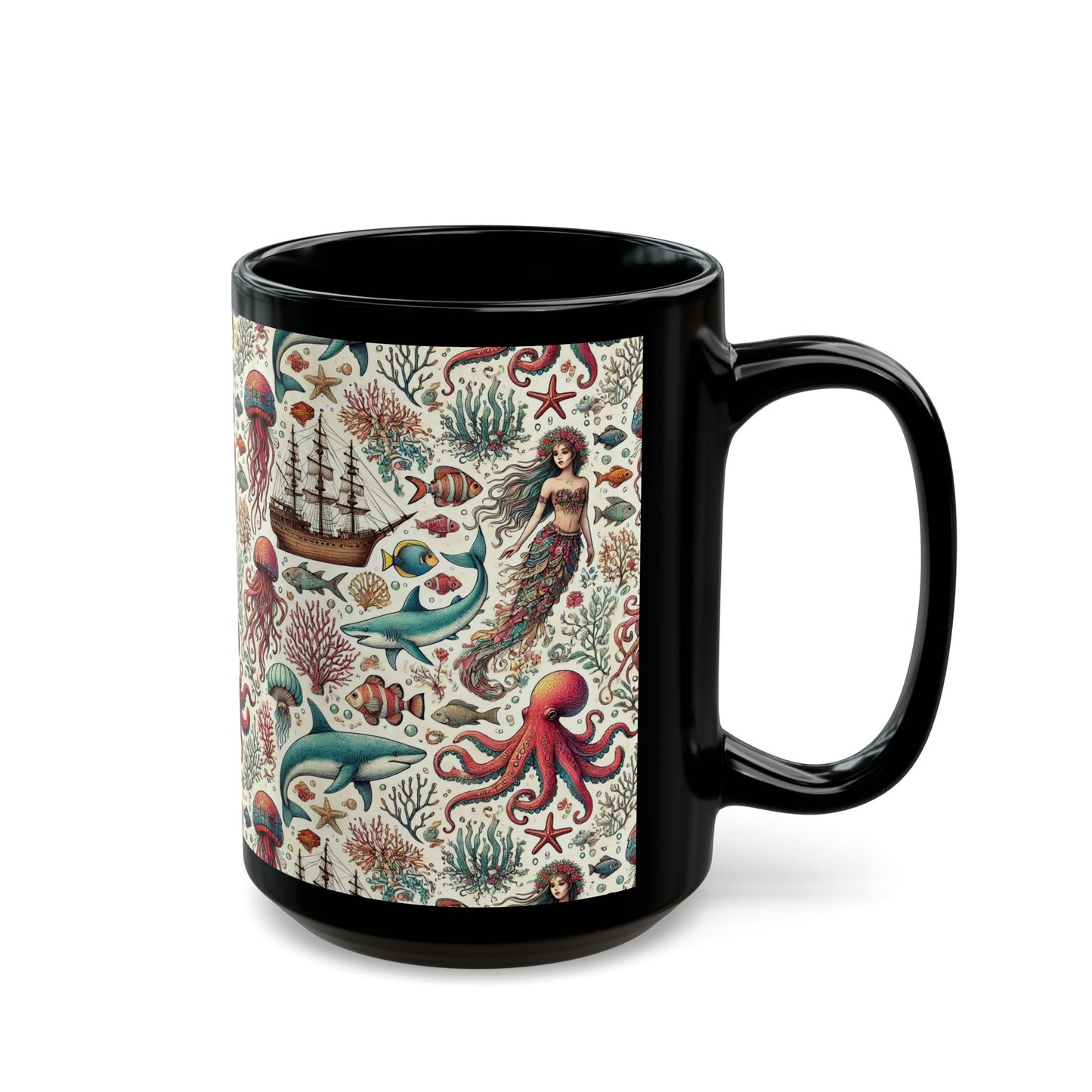 Under the Seas- 11 oz or 15 oz Ceramic Black Mugs